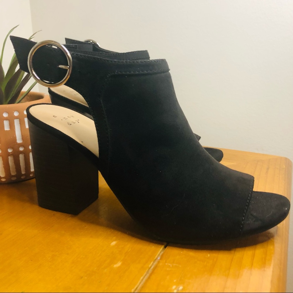 Target Black Suede Block Heel Sandal Booties